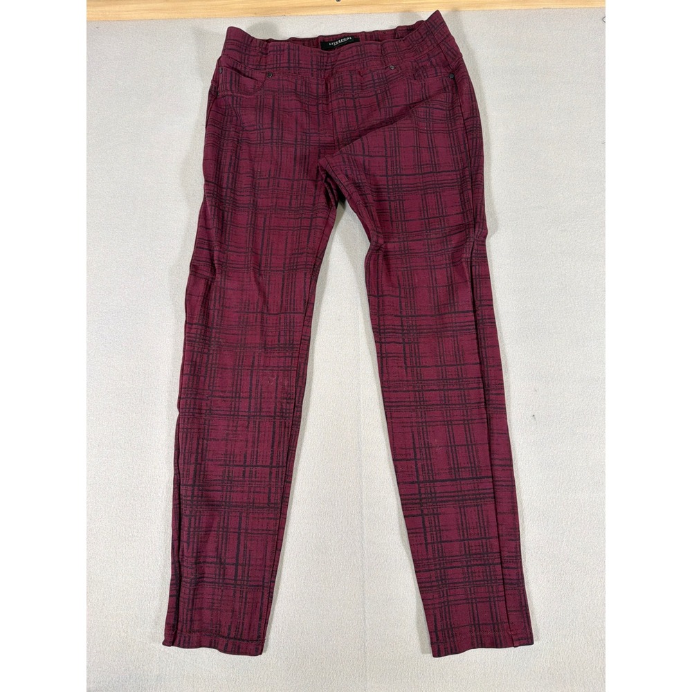 Liverpool Jeans Co Port Wine Grid Plaid Pull On ankle slim punk Leggings Size 12